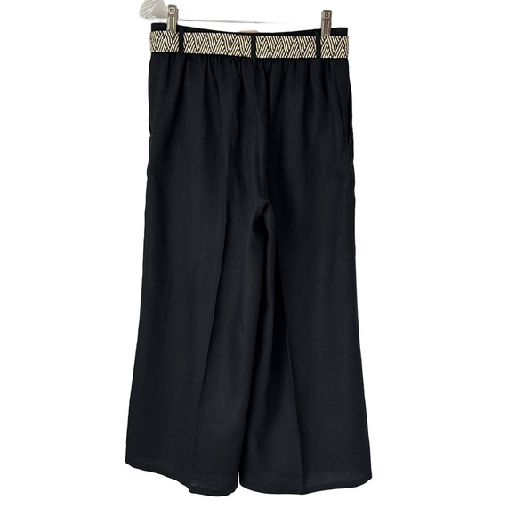 Tahari Black Linen Cullote Wide Leg Pants with Elastic Back Band and Belt Small - Picture 4 of 9